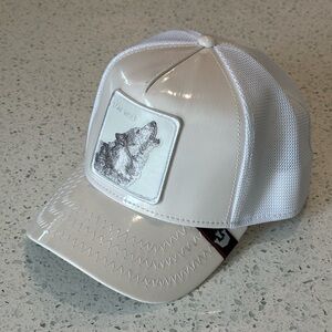 Goorin Bros Lone Wolf Hat Big White Trucker Hat in All White Patent Leather
